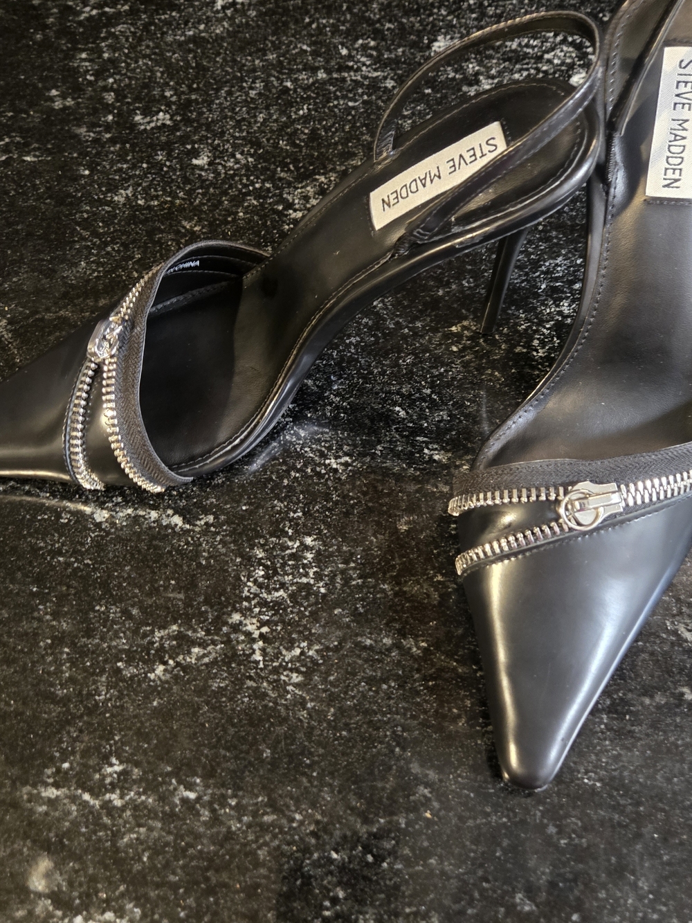 Steve Madden Black Pointed Zip-Trim Slingback Pumps - Picture 3 of 6